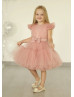 Blush Pleated Tulle V Back Flower Girl Dress